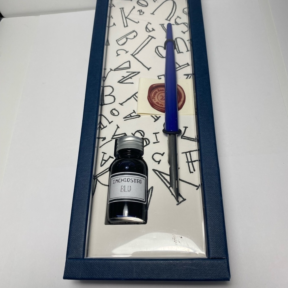FRANCESCO RUBINATO Italian Wooden Dipping Pen 1 Metal Nib Calligraphy Blue
